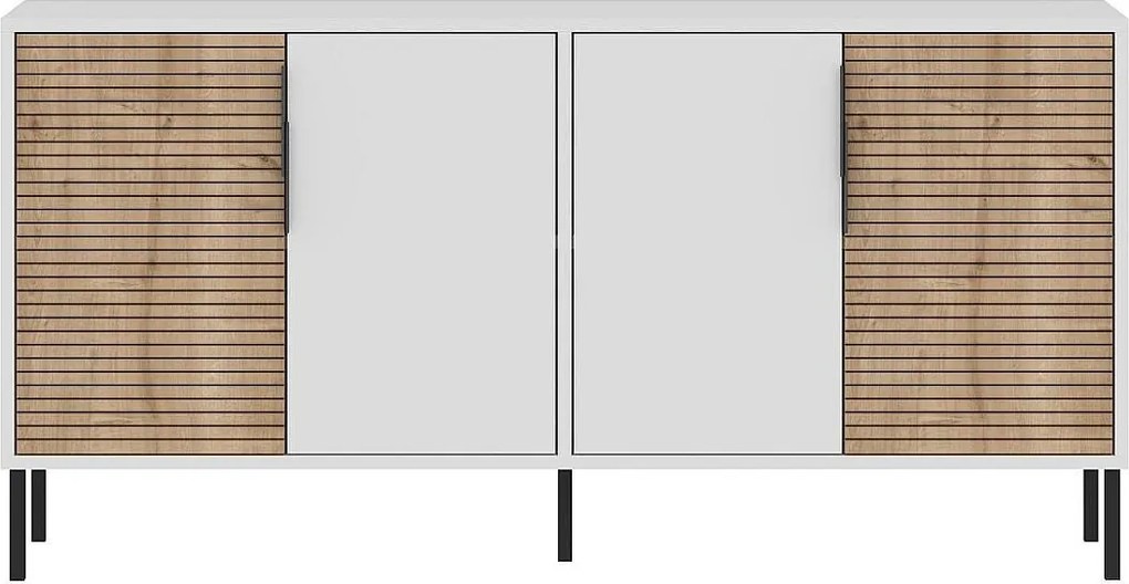 Komoda – 150 cm x 75 cm x 36 cm – Dąb biały i szafirowy – Płyta wiórowa pokryta melaminą