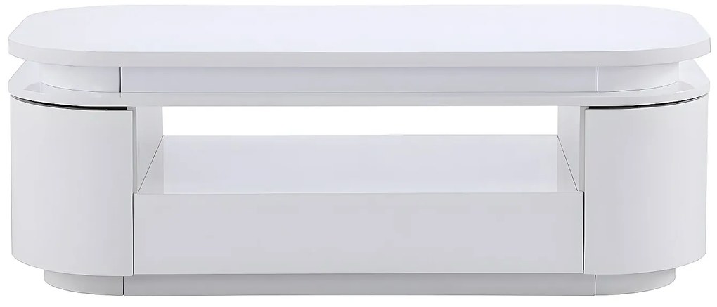 Ława 4-drzwiowa z 1 szufladą i oświetleniem LED – MDF – kolor biały lakierowany - VANDANA