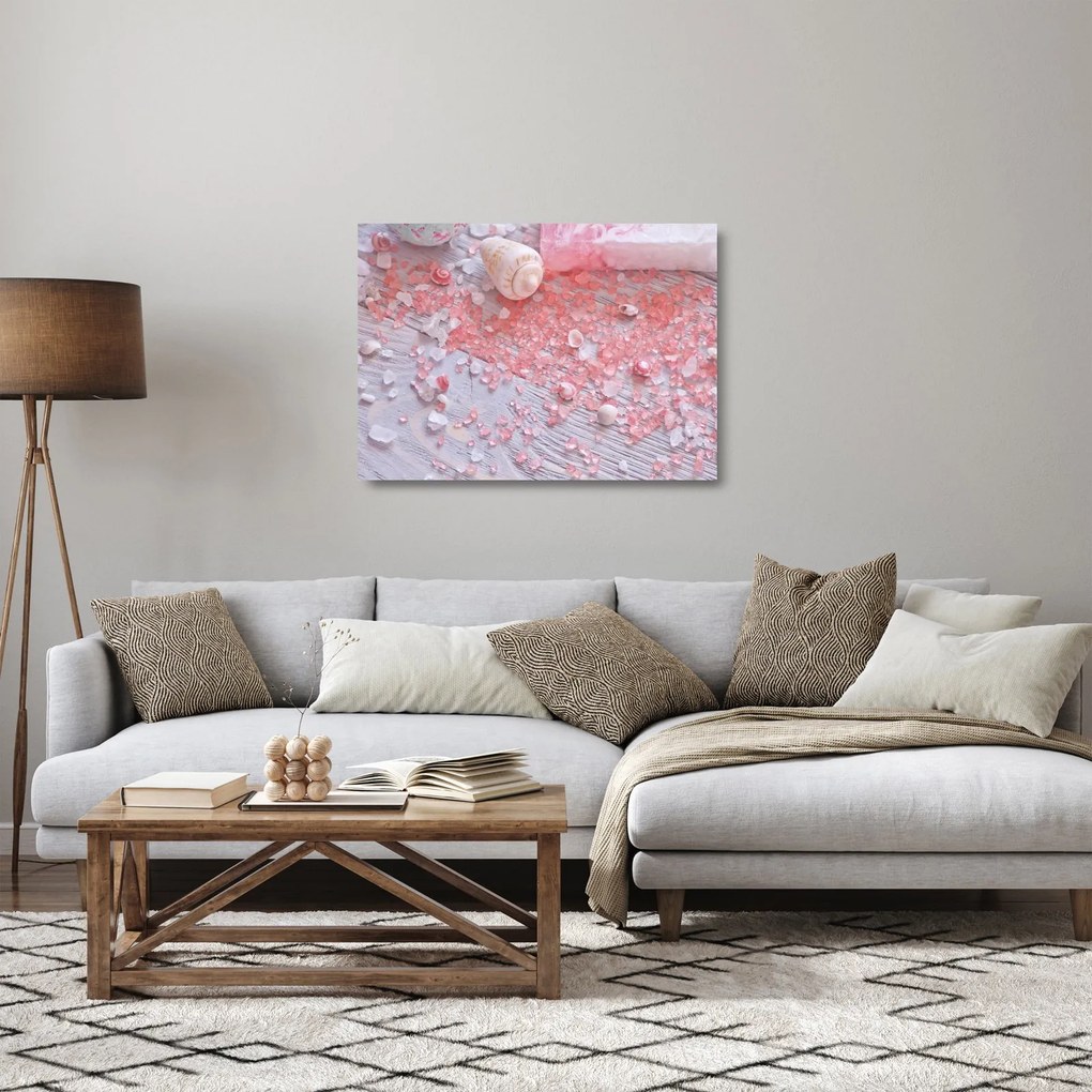 Obraz na szkle - Nadmorska atmosfera w różowych odcieniach (70x50 cm)