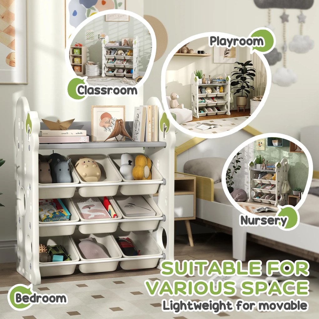 AIYAPLAY Regał dziecięcy na zabawki i książki z 9 pojemnikami, do pokoju dziecięcego, przedszkola, plastikowy, kolor kremowy