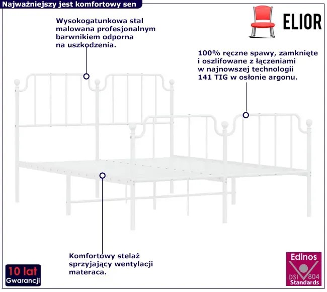 Industrialne białe łóżko metalowe z zagłówkiem 120x200 cm Preston