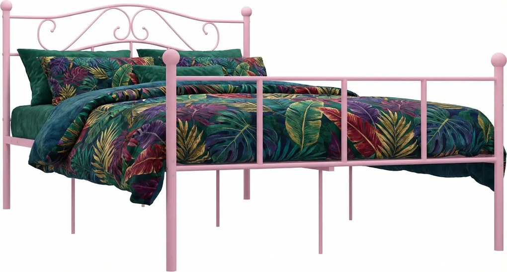 Różowe metalowe łóżko dwuosobowe 140x200 cm G7-N95
