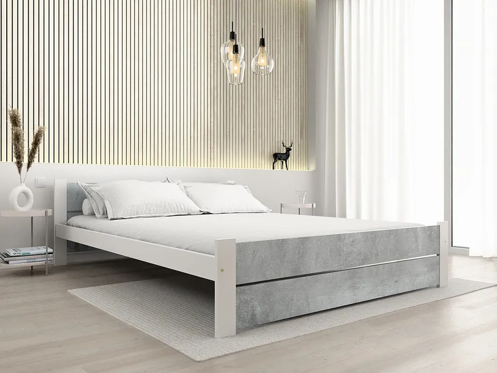 Łóżko IKAROS DOUBLE 160 x 200 cm, beton/biały Stelaż: Ze stelażem listwowym rolowanym elastycznym, Materac: Bez materaca