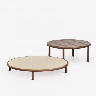 Zestaw 2 Okrągłych Stolików Kawowych Do Ogrodu Z Drewna Akacjowego Olivia Kremowa Semoline - Ciemny Akacjowy Brąz & Ciemny Akacjowy Brąz - Sklum