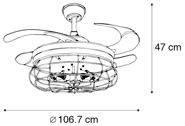 Czarny Wentylator sufitowy z lampą ze składanymi łopatkami 107 cm 5-punktowy z pilotem - GaiolaPrzemysłowy Oswietlenie wewnetrzne
