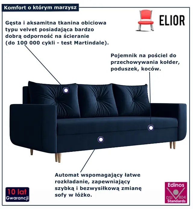 Granatowa tapicerowana sofa z funkcją spania  F6-Z25