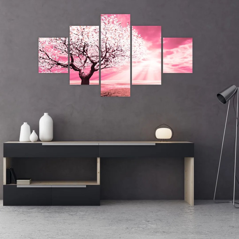 Różowy obraz drzewa (125x70 cm)