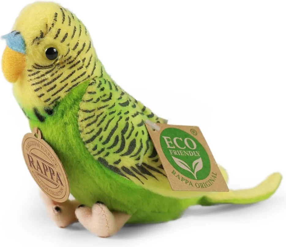 Rappa Pluszowy ptak papużka zielony, 11 cm, z dźwiękiem