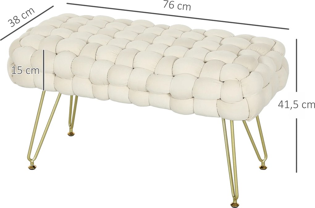 HOMCOM Nowoczesny Puf z Metalowymi Nogami, Miękkim Siedziskiem, do Salonu, Sypialni, Przedpokoju, Kremowy