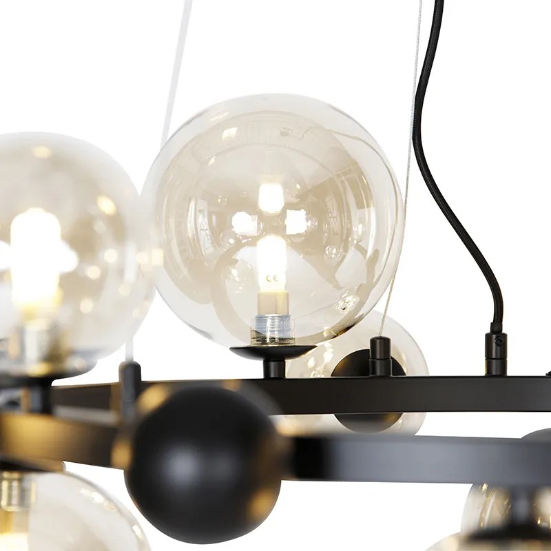 Lampa wisząca w stylu art deco czarna z bursztynowym szkłem 12-świateł - David