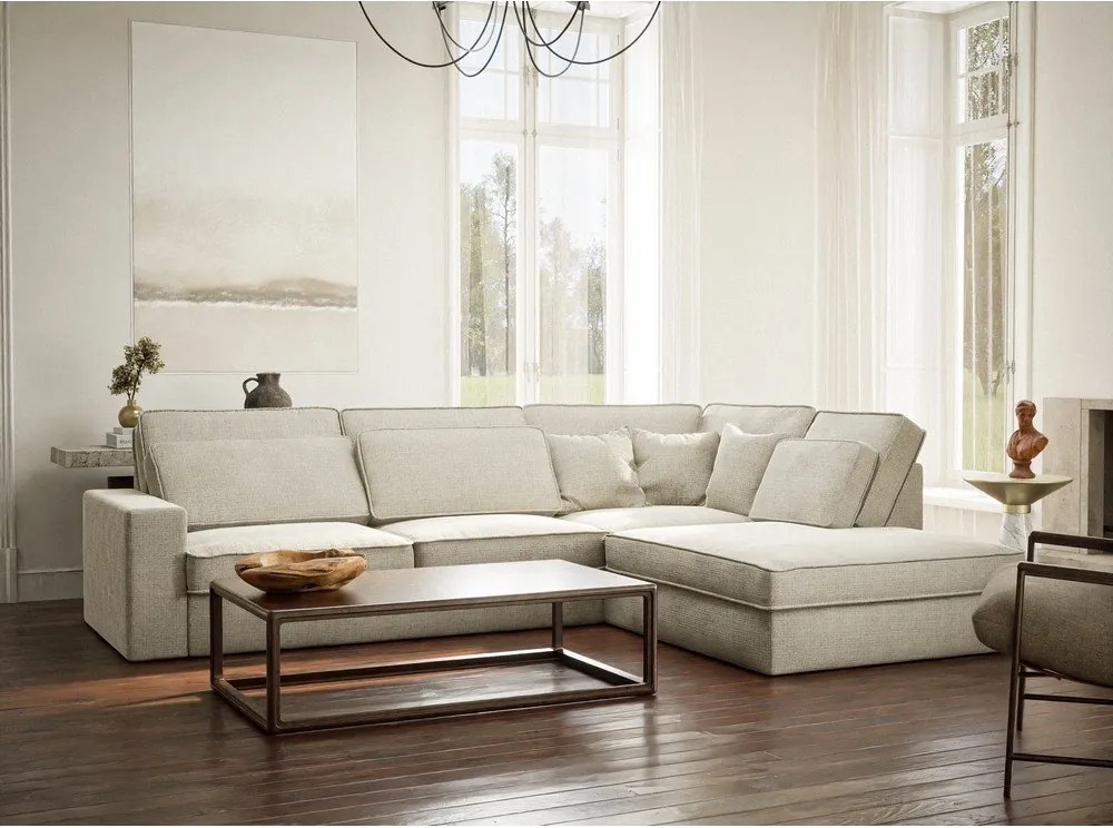 Szarobeżowy narożnik z tkaniny szenilowej (prawostronny/w kształcie litery L) Kirou – Maison de Rêve