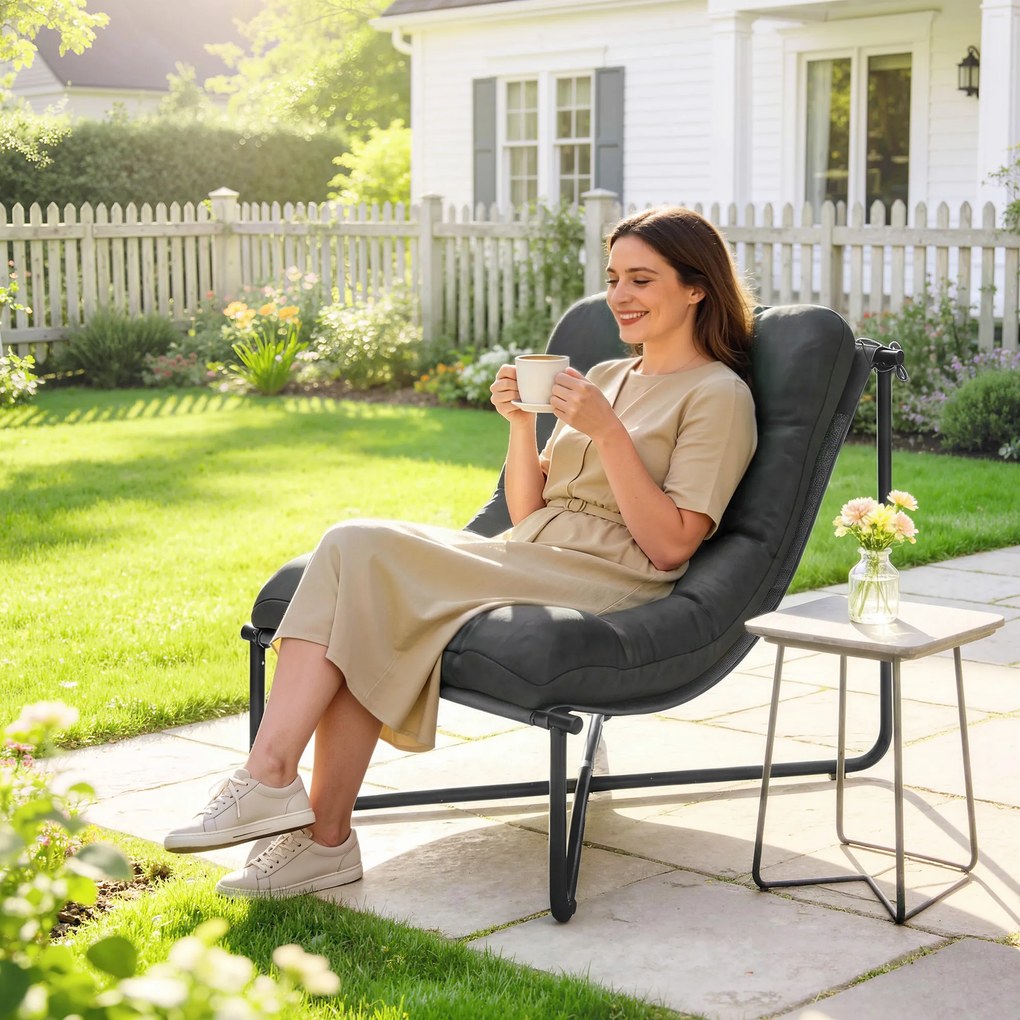 Outsunny Fotel Lounge Outdoor Ergonomiczny fotel ogrodowy z przyjazną dla skóry poduszką Szerokie siedzisko Stalowy stelaż Ciemnoszary | Aosom PL