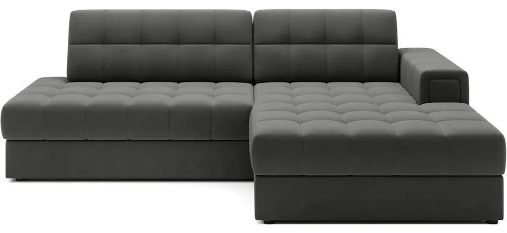 Szarobrązowy aksamitny rozkładany narożnik (prawostronny/z szezlongiem) Blezalt – ELTAP