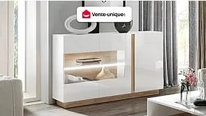 Komoda MURARI – 3-drzwiowa – oświetlenie LED – kolor biały lakierowany i dębowy