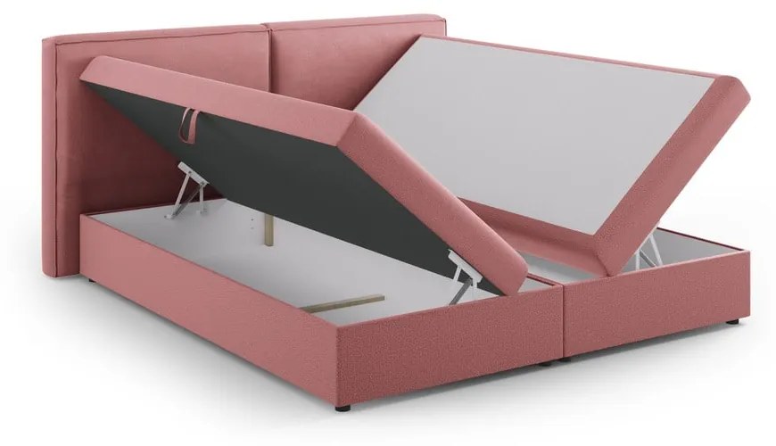 Różowe łóżko boxspring ze schowkiem 140x200 cm Arendal – Cosmopolitan Design