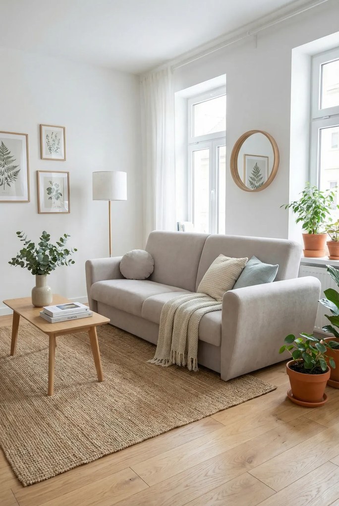 Jasnoszara sofa typu wersalka z poduszkami G7-K53