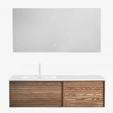 Zestaw Wiszących Mebli Łazienkowych 140x50 Cm Z Drewna Zintegrowany Z Umywalką Solea Popielaty Brąz & Biała ↑20 Cm Z Przelewowym Zaworem Spustowym Orv