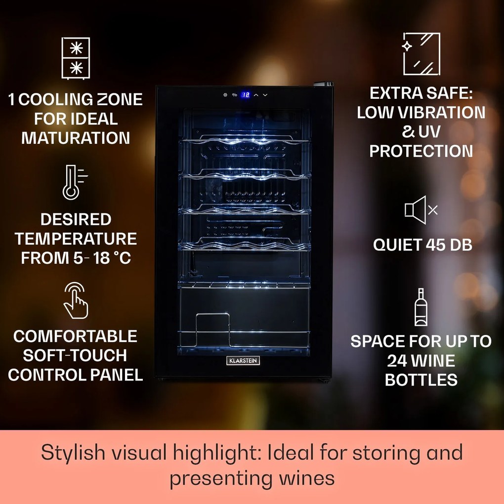 Klarstein Shiraz 43cm 24 Butelki Winiarka Wolnostojąca Czarny