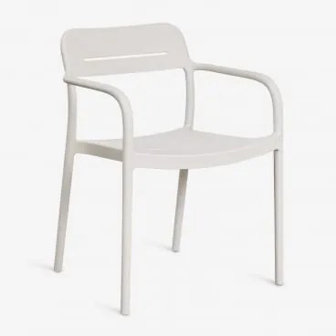 Zestaw 2 Sztaplowanych Krzeseł Jadalnianych Z Podłokietnikami Z Polipropylenu Graneli Biały Kamień - Sklum