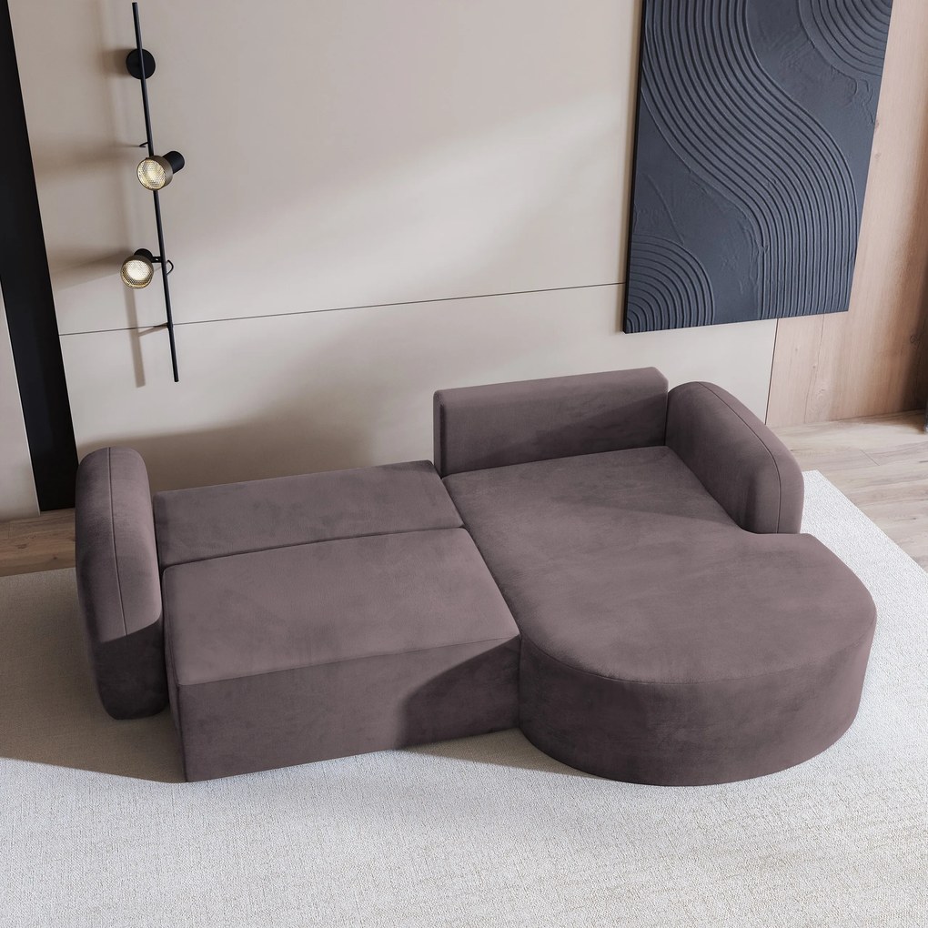 Masseno Narożnik AMILIA z funkcją spania i pojemnikiem na pościel Narozniki L, Rozkładana sofa - Wrzosowy, MONOLITH 62
