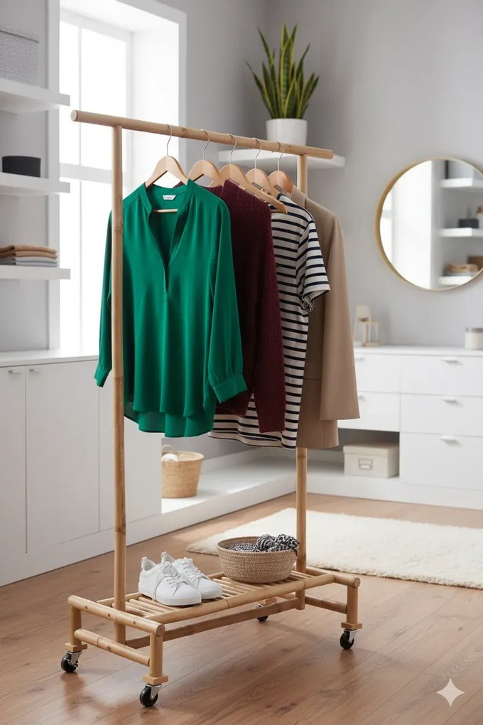 Bambusowy wieszak na kółkach E4-C78