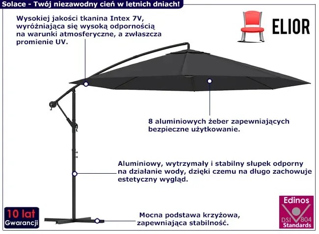 Czarny wiszący parasol ogrodowy - Solace