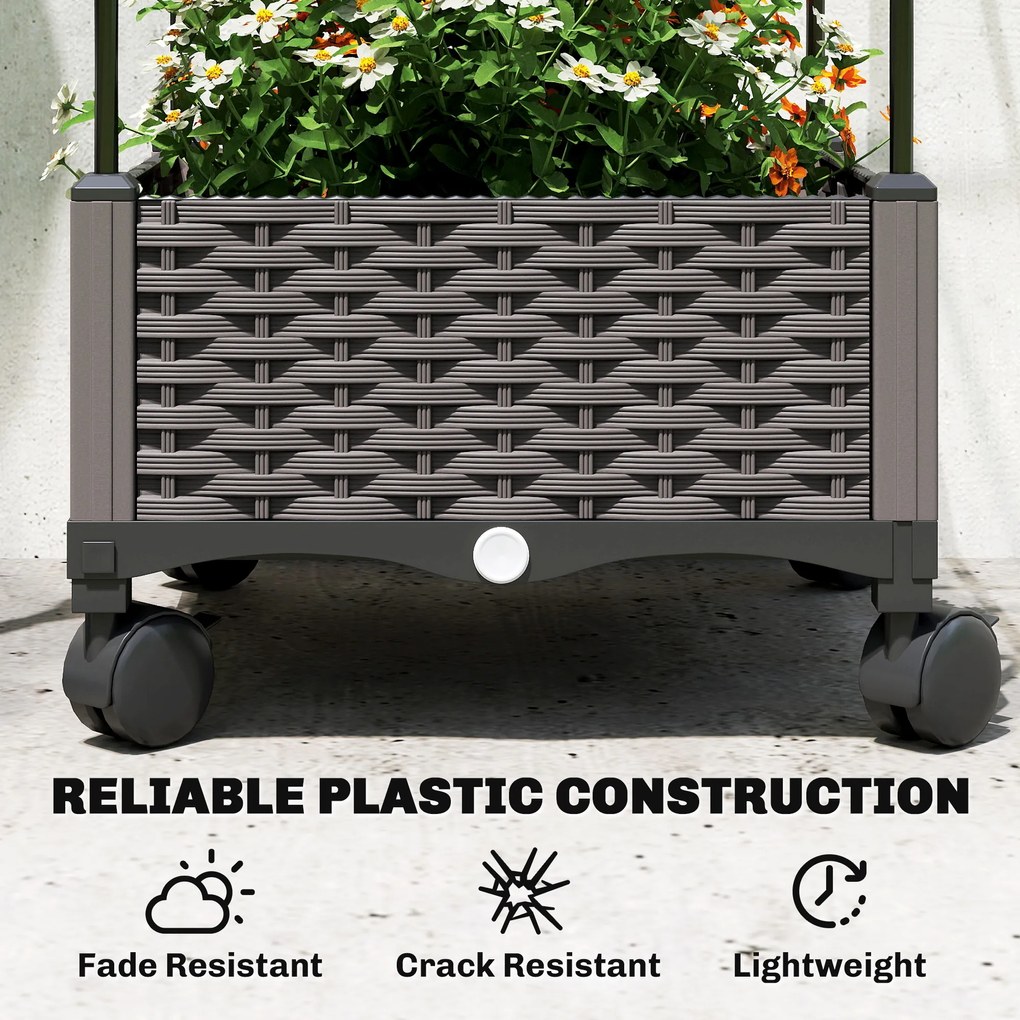 Outsunny Podwyższona grządka z kratką mobilna skrzynka na rośliny z rolką i otworem odpływowym, skrzynka 40 x 40 x 185 cm | Aosom PL