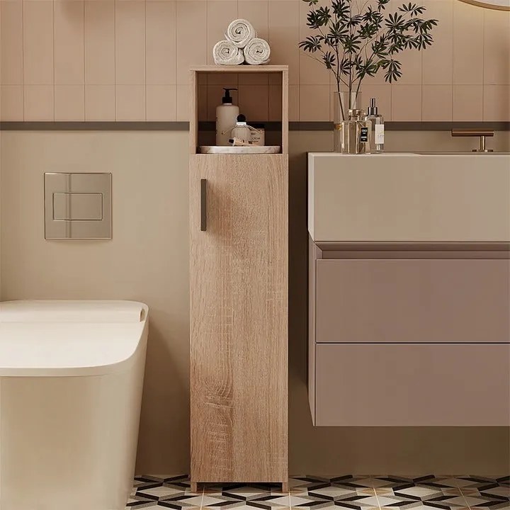 Szafka łazienkowa słupek wąski brązowa drzwi wysoki półki nowoczesna 101cm