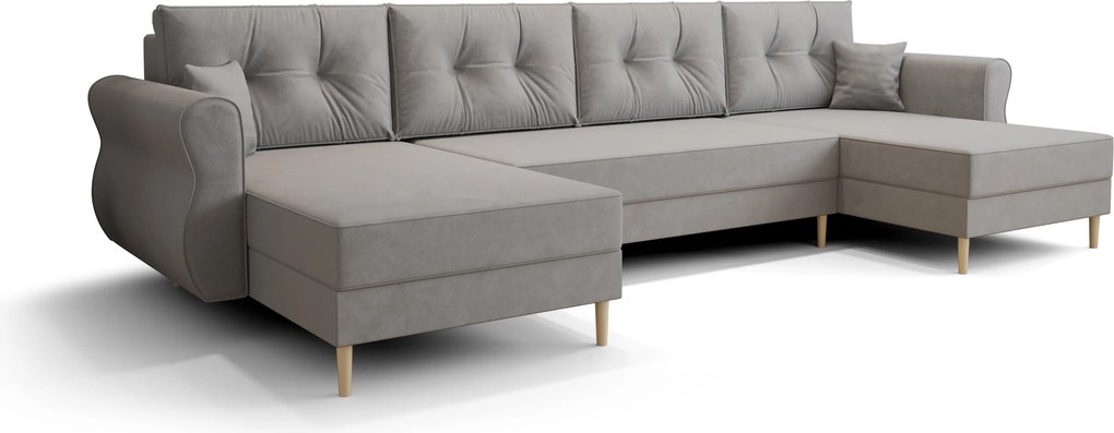 PROMOCJA Rozkładany narożnik w kształcie U SILVIANO 300x140 cm, szary + 2 poduszki GRATIS II. jakość