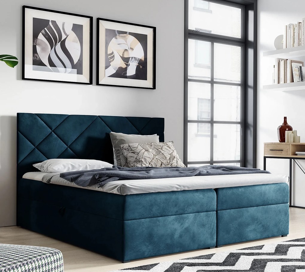 Niebieskie łóżko pikowane z pojemnikiem 5 rozmiarów L7-T55