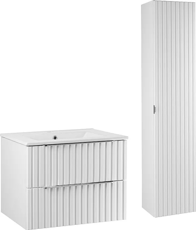 Zestaw Łazienkowy 60cm Ryflowane Fronty Biały Amy Słupek