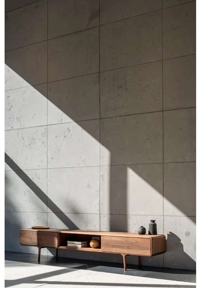 Brązowa szafka pod TV z litego drewna dębowego 220x45x45 cm Fawn – Gazzda