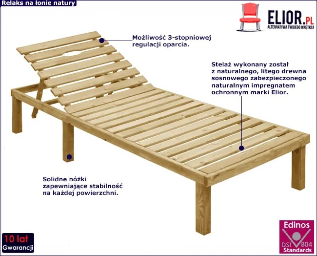 Brązowy leżak ogrodowy drewniany do opalania - Sofor