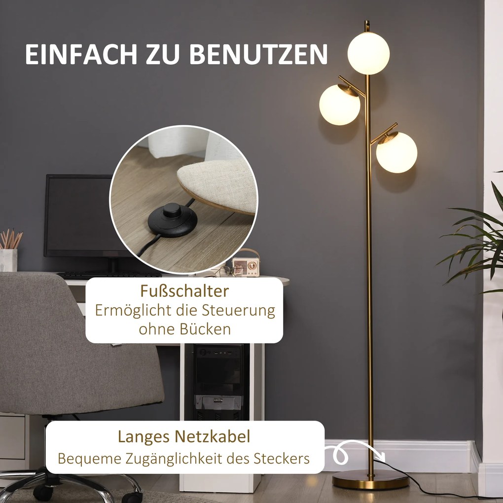 HOMCOM Lampa podłogowa 40W złota bez żarówki E27 27x169cm nowoczesna stojąca do salonu | Aosom PL
