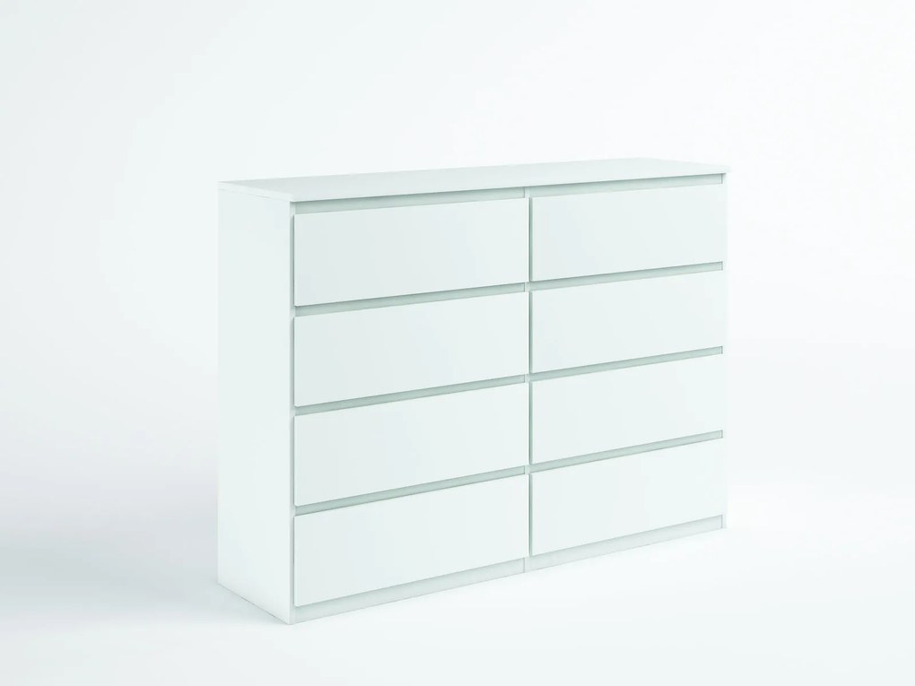 Komoda NUDO - Biały / Front Biały / Mat / 138,5 cm / 8 szuflad