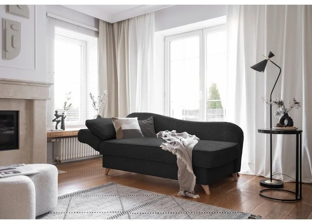 Antracytowy sztruksowy szezlong (lewostronny) Chic Charlotte – Miuform