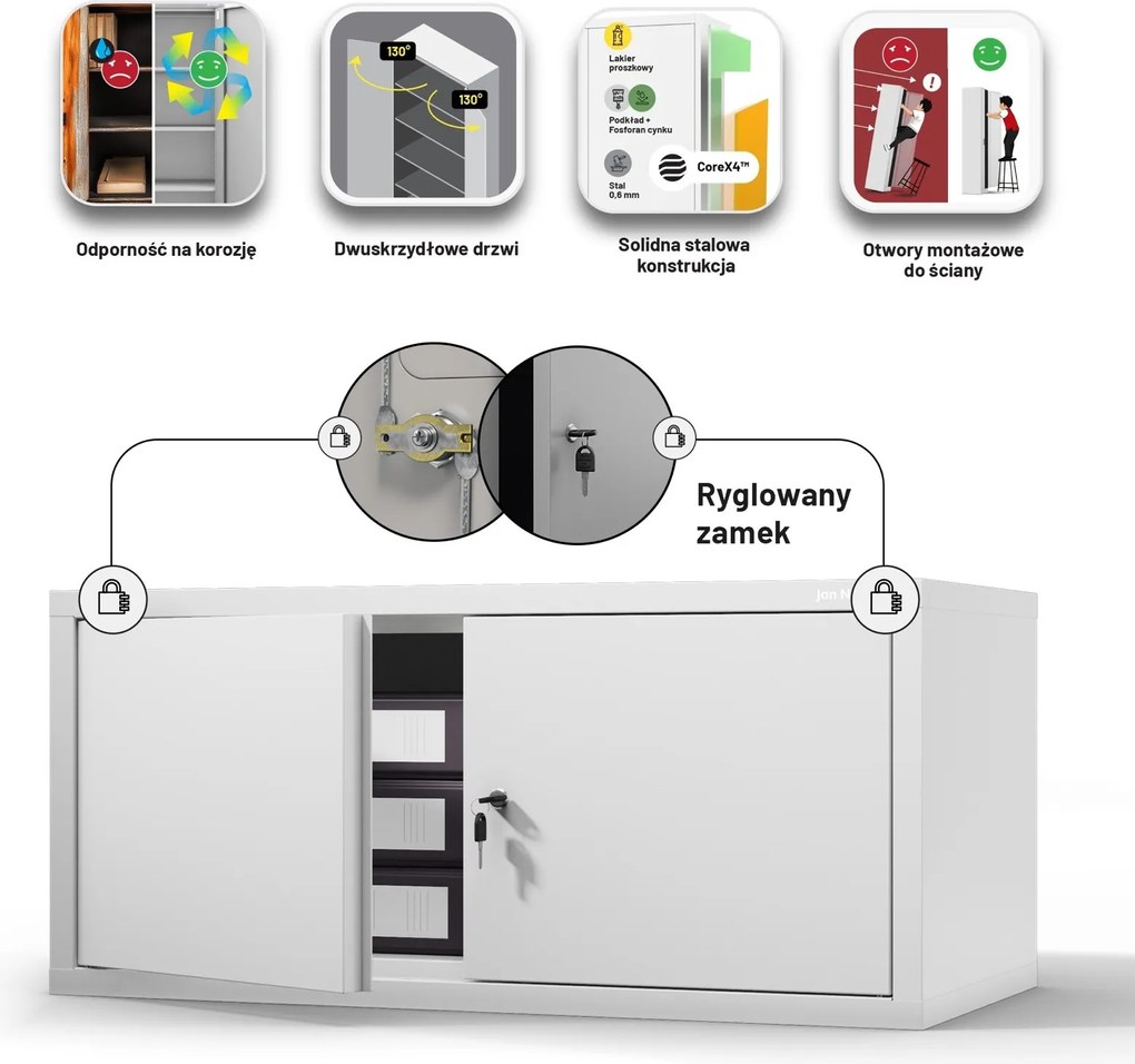 Metalowa nadstawka do szafy biurowej Ewa Compact, kolor biały