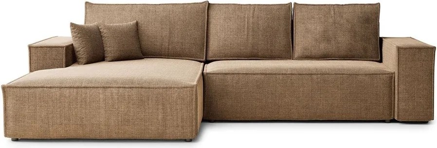 Jasnobrązowy rozkładany narożnik ze schowkiem z tkaniny szenilowej (lewostronny/z szezlongiem) Maze – Maison de Rêve