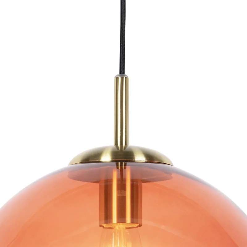 Lampa wisząca w stylu art deco mosiądz z różowym szkłem 33 cm - Pallon ArtDeco Oswietlenie wewnetrzne