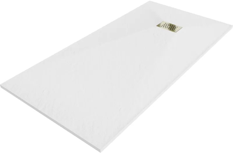 Mexen Hugo brodzik prostokątny SMC 180 x 80 cm, biały, maskownica złota - 42108018-G