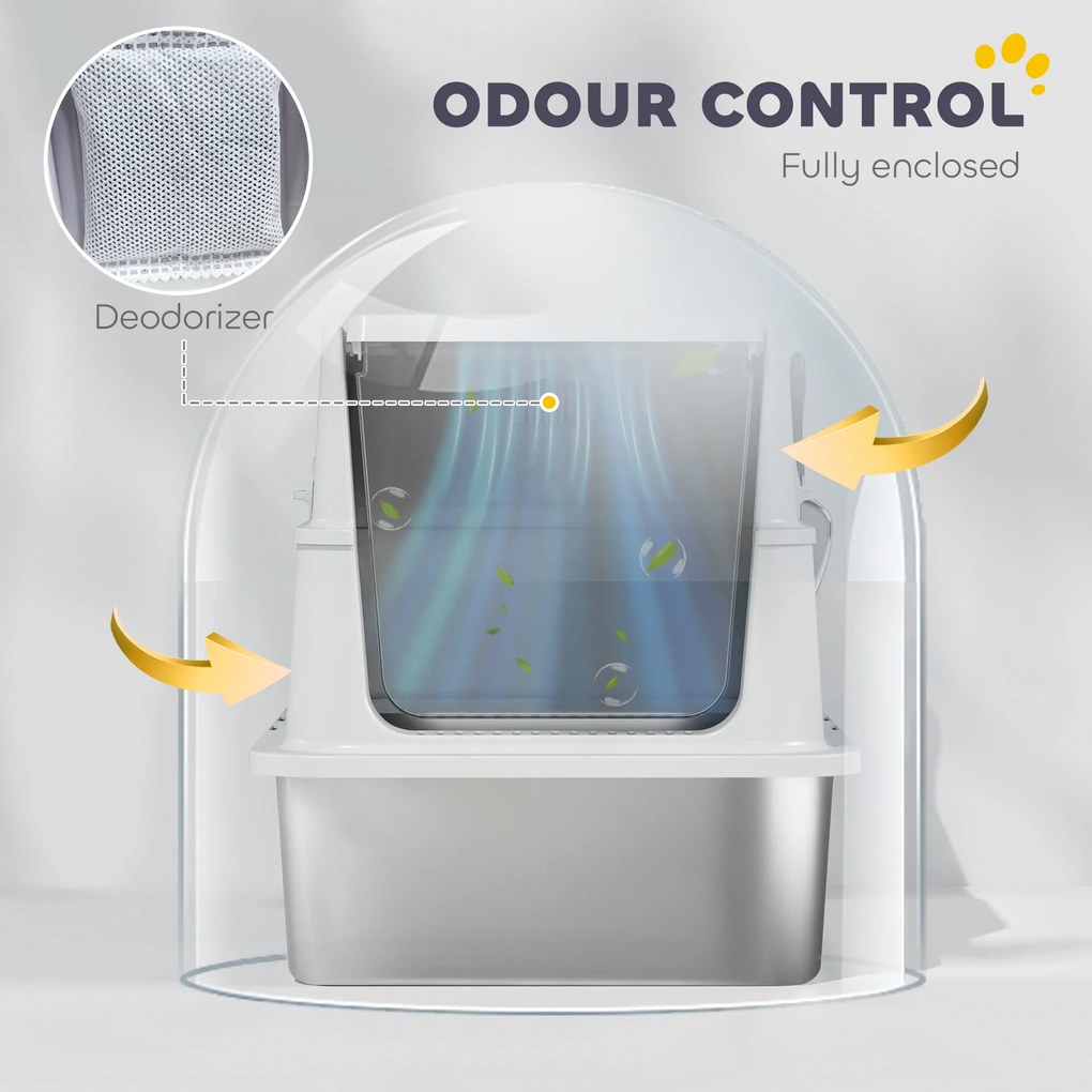 PawHut Kuweta dla Kotów, Stal Nierdzewna, XL Wnętrze, z Łopatką, Jasnoszary