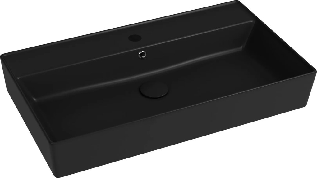 Umywalka ceramiczna nablatowa / wisząca czarna z półką i otworem na baterie 80x45 cm LERA Black