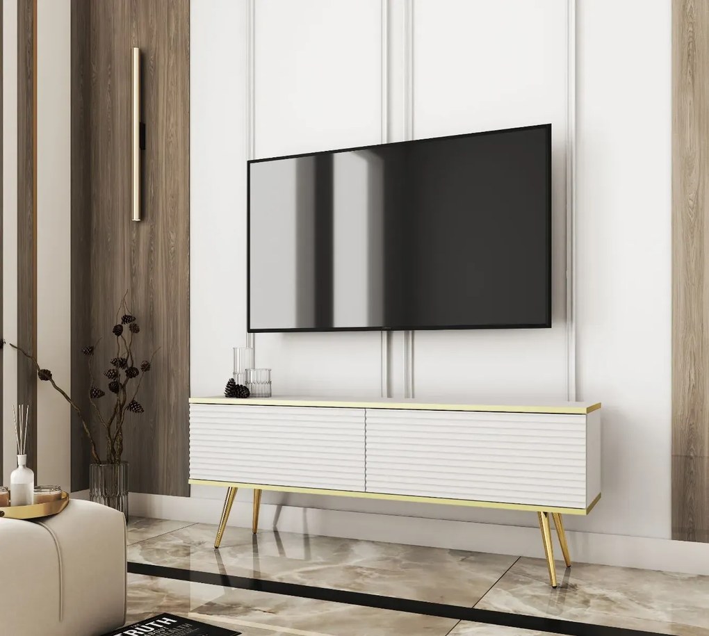 Szafka RTV KARL 3D 135cm wisząca/stojąca biały mat PIASKI Meble