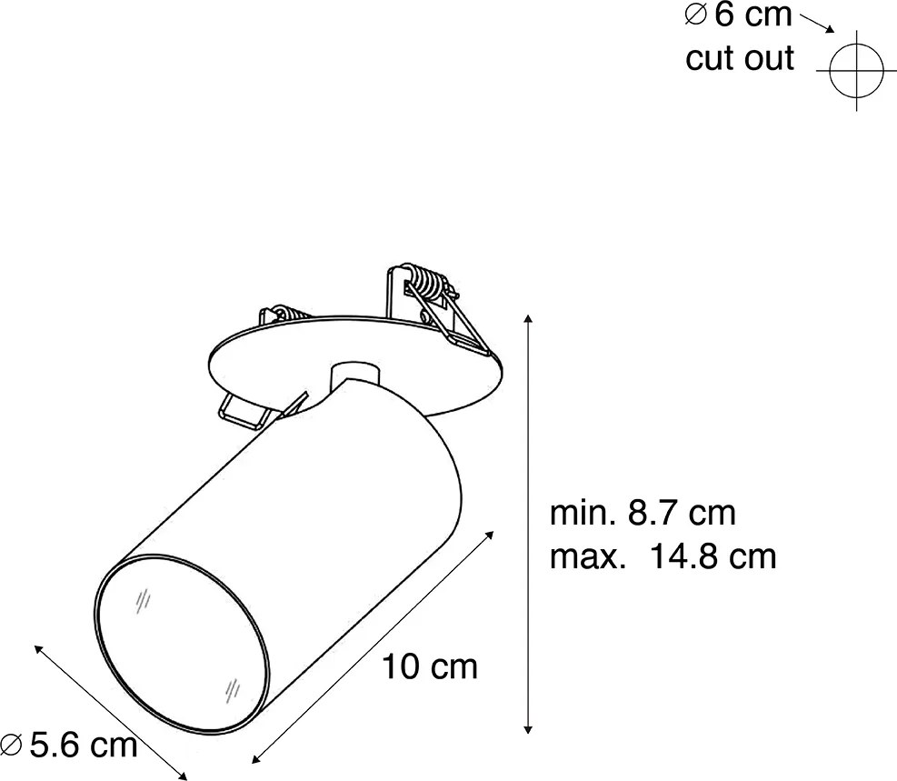 Zestaw 6 nowoczesnych reflektorów wpuszczanych czarnych GU10 50mm IP44 - Chels