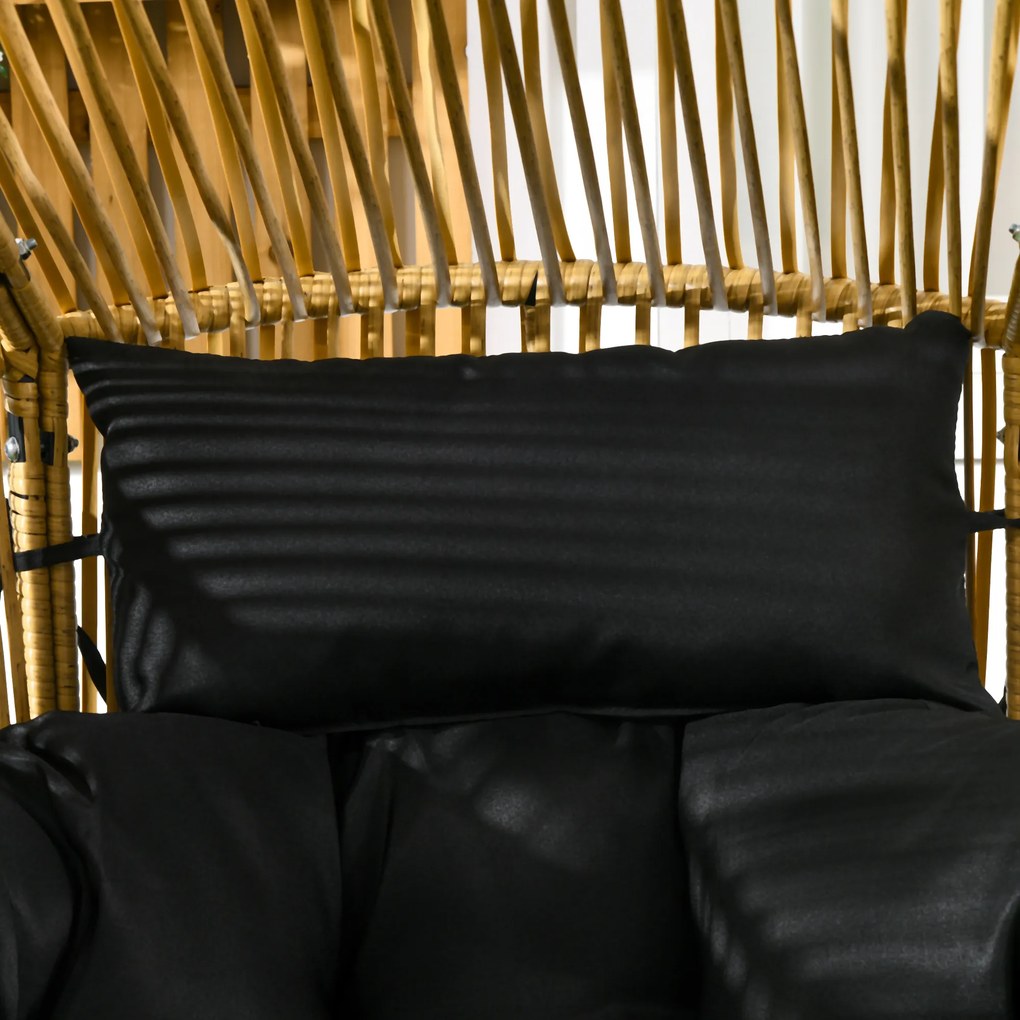 Outsunny Fotel ogrodowy Fotel ogrodowy z PE rattanu, 89 cm x 75 cm x 143 cm, Naturalny + Czarny