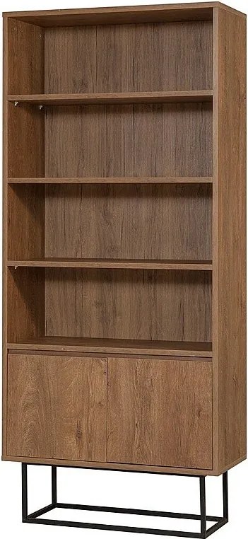 Nowoczesna półka przemysłowa – 80 x 182 x 36 cm – orzech i czerń – powłoka 100% melaminy