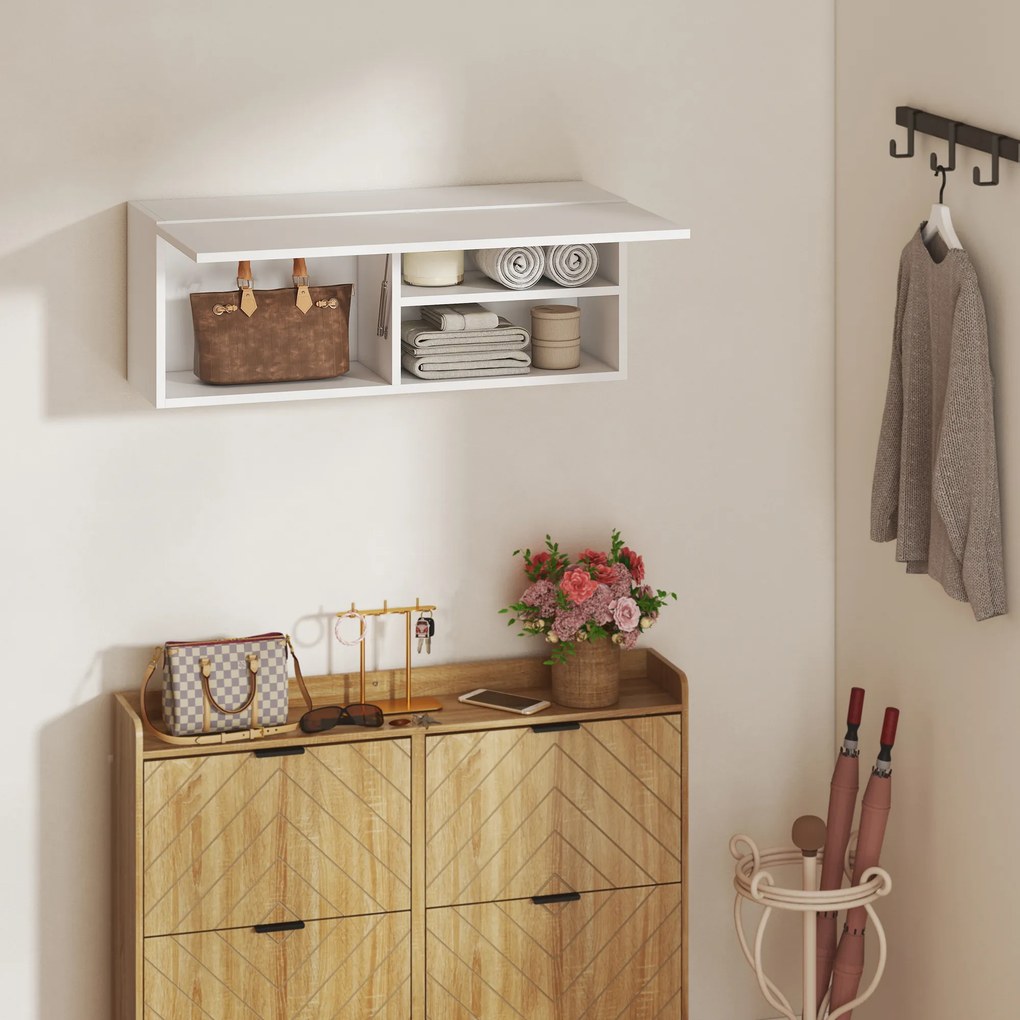 HOMCOM Szafka łazienkowa wisząca z unoszonymi drzwiami, siłownik gazowy, półka 80 x 25 x 30 cm biały
