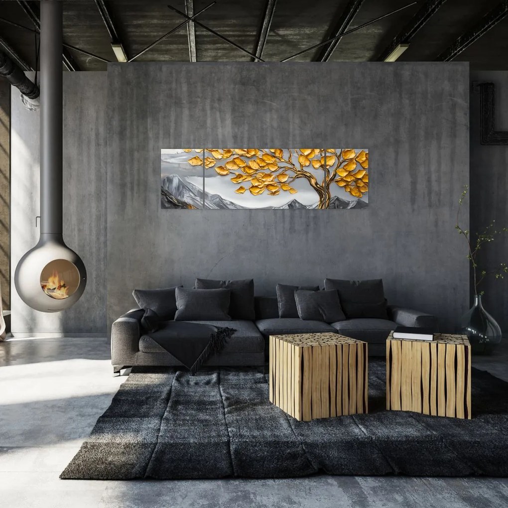 Obraz – Drzewo ze złotymi liśćmi (170x50 cm)
