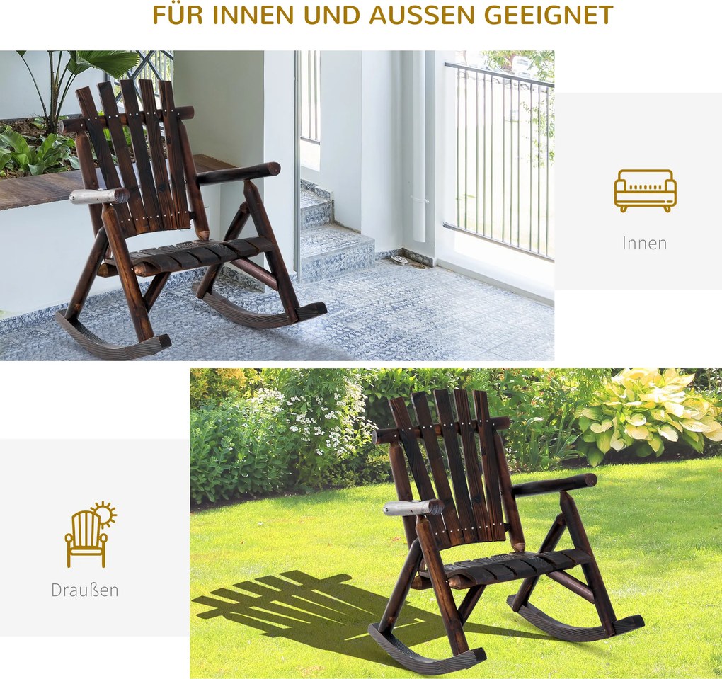 Outsunny Fotel Bujany Ogrodowy z Podłokietnikami Lite Drewno Ciemnobrązowy Wygodny i Stylowy 97x69x93cm | Aosom PL