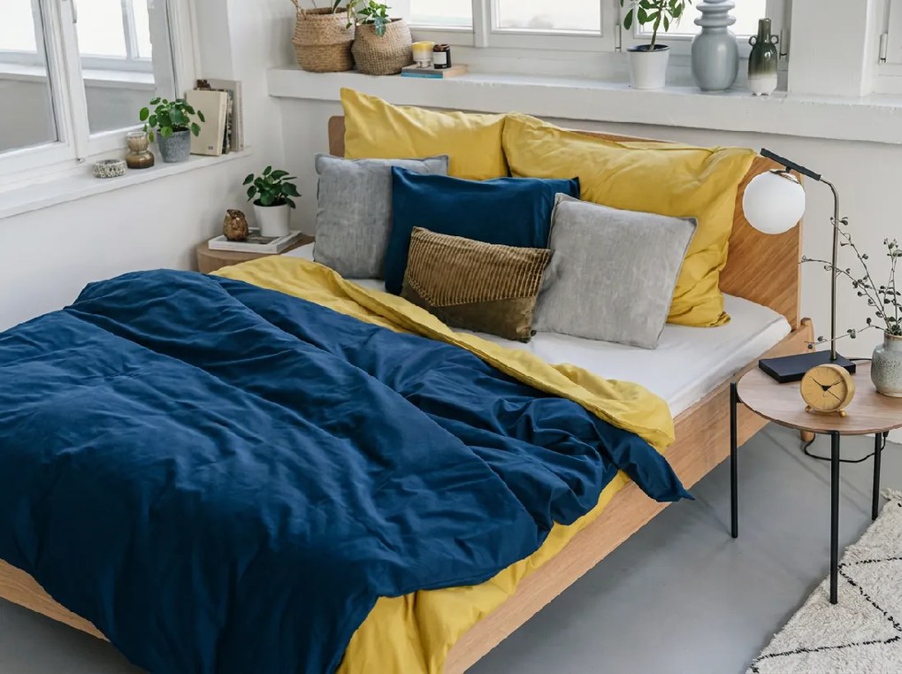 PrzytulneMieszkanie.pl PrzytulneMieszkanie.pl Bawełniana pościel CALMORA ciemnoniebieska Rozmiar pościeli: 2 szt 70 x 90 cm | 160 x 220 cm